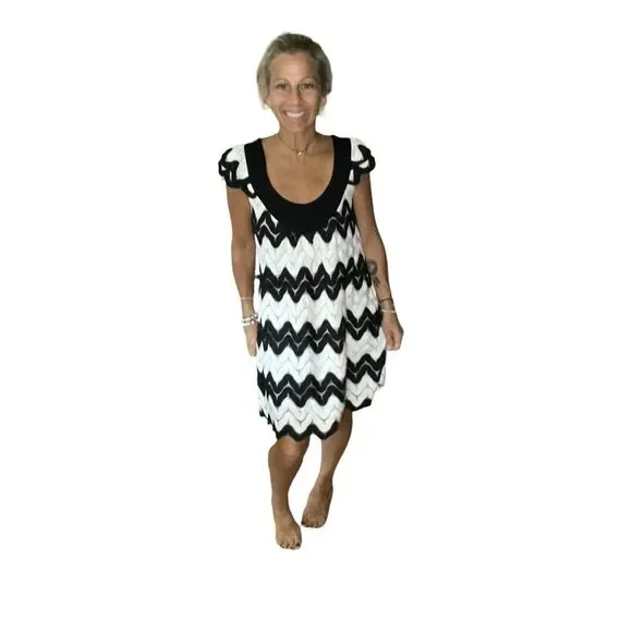 christopher deane Dress - Size Small, vintage, beautiful scalloped black & white - Picture 13 of 14